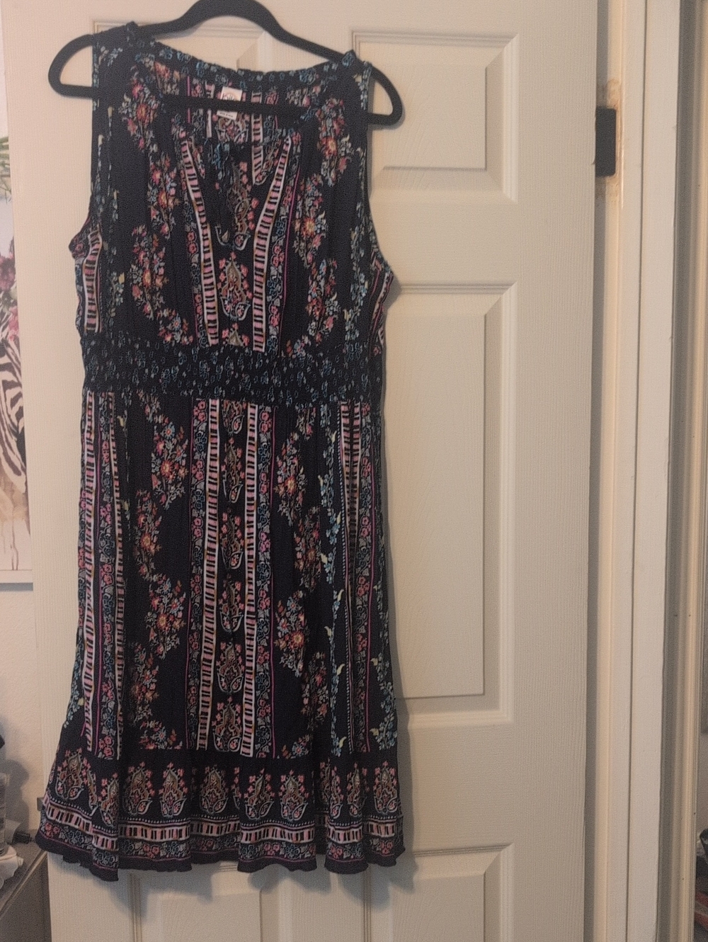 Bila Navy Floral Midi Dress with Pink & Cream Accents
